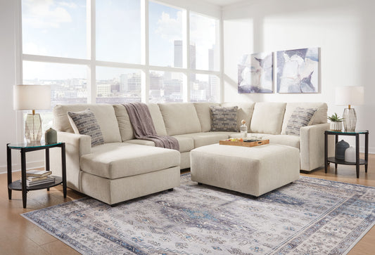 Modern Fabric 4 Piece Living Room Sets - Pearl Silver - 4 Pc. Right Arm Facing Corner Chaise 3 Pc Sectional, Ottoman