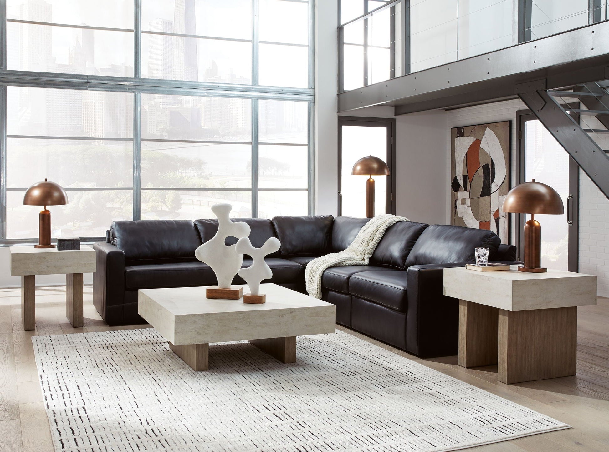 Modern Leather Match Sectional