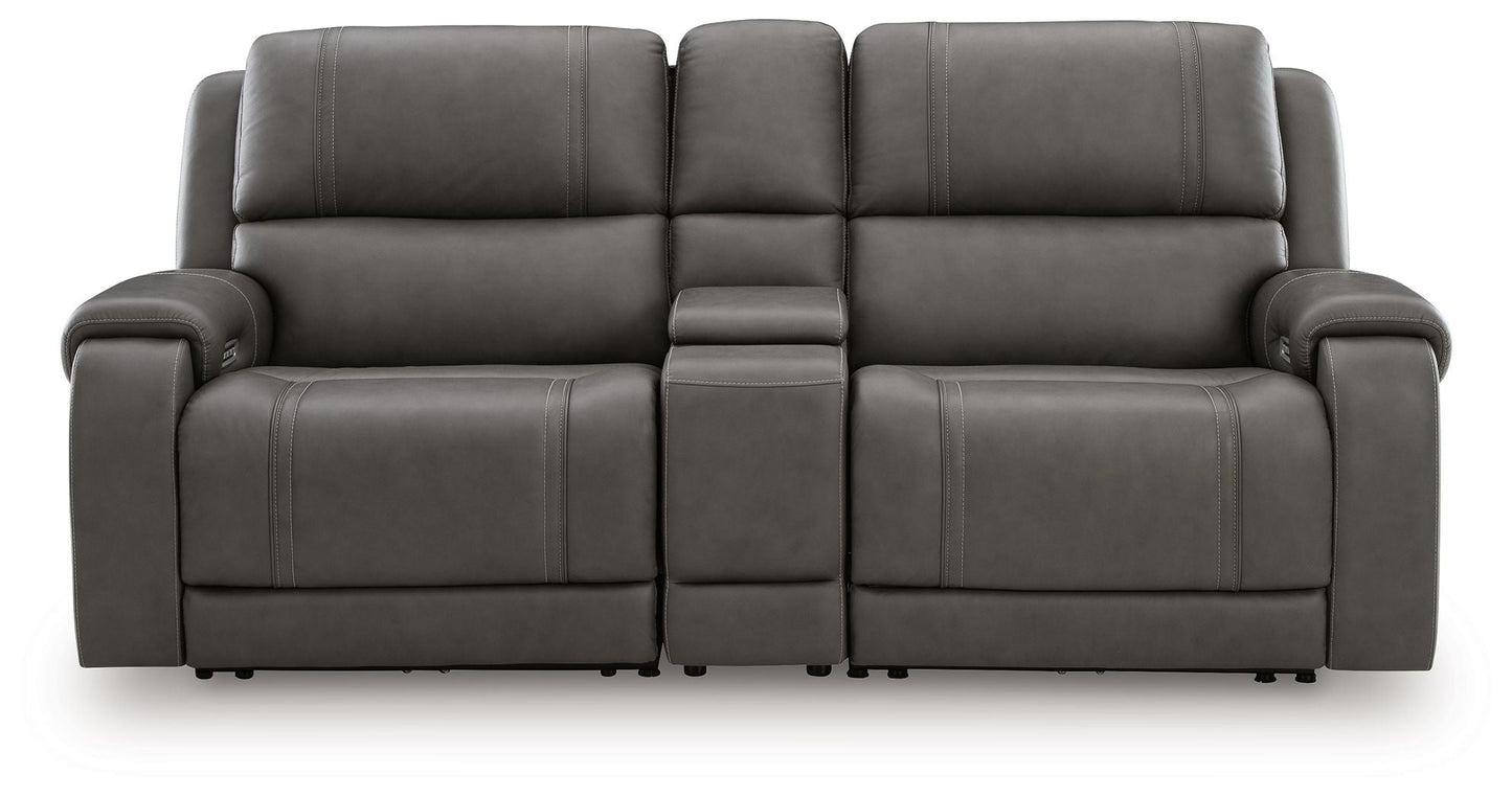 Modern Leather Match Sectional - Gray - 3 Pc. Power Reclining Sectional Loveseat With Storage Console