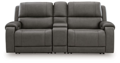 Modern Leather Match Sectional - Gray - 3 Pc. Power Reclining Sectional Loveseat With Storage Console
