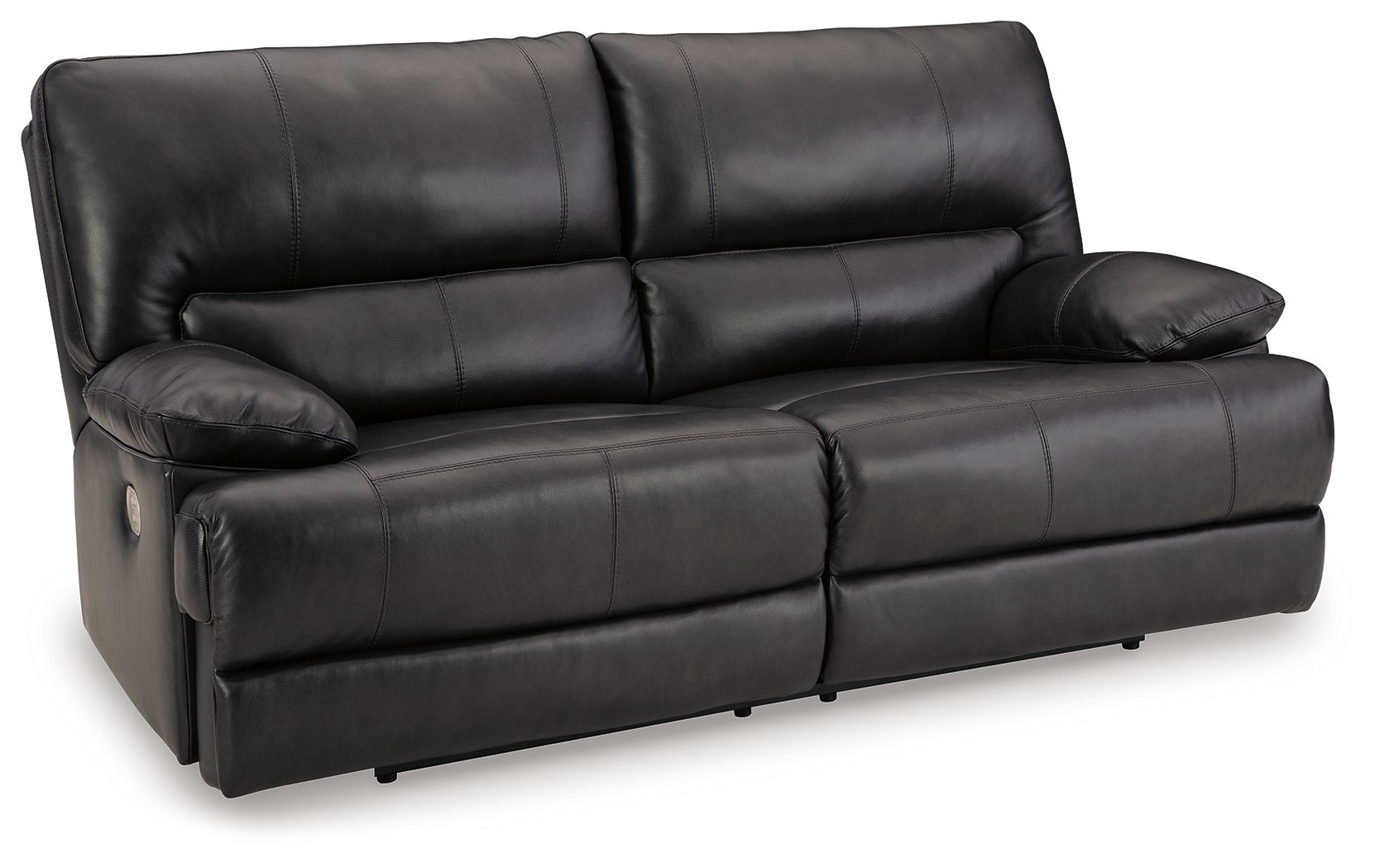 Black Leather Upholstered Reclining Sofa And Loveseat 7/18 - detail view
