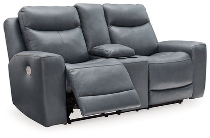 Dark Gray Metal Reclining Loveseat - side view