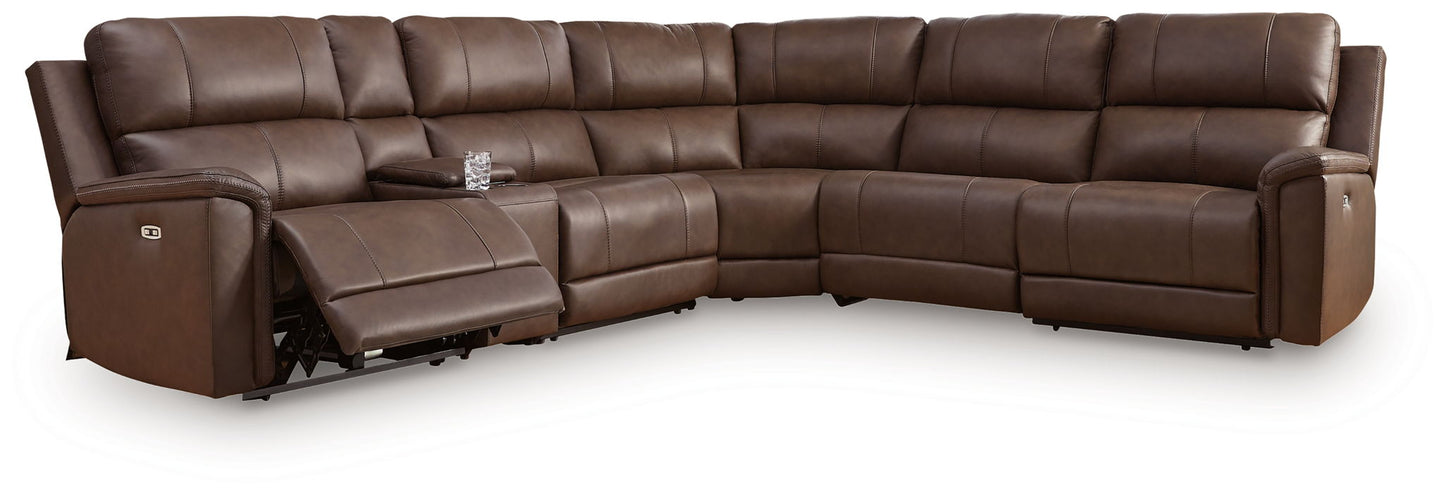 Modern Leather Match Sectional - Dark Brown - 6 Pc. Power Reclining Sectional