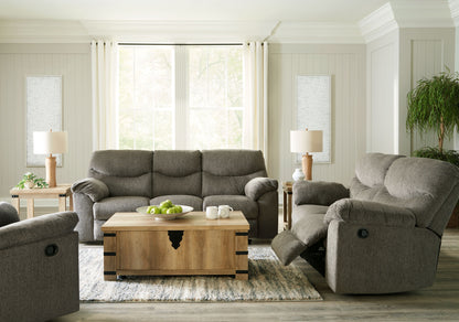 Putty Fabric Upholstered Reclining Sofa And Loveseat - side view