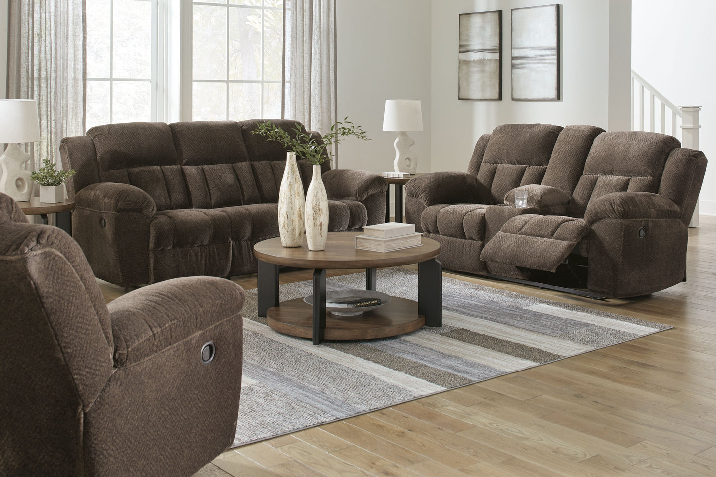Modern Fabric Sofa - Dark Gray - 3 Pc. Reclining Sofa, Reclining Loveseat With Console, Rocker Recliner