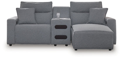 Modern Fabric Sectional - Gray - 5 Pc. Power Reclining Sectional With Double Chaise And 2 Audio Consoles