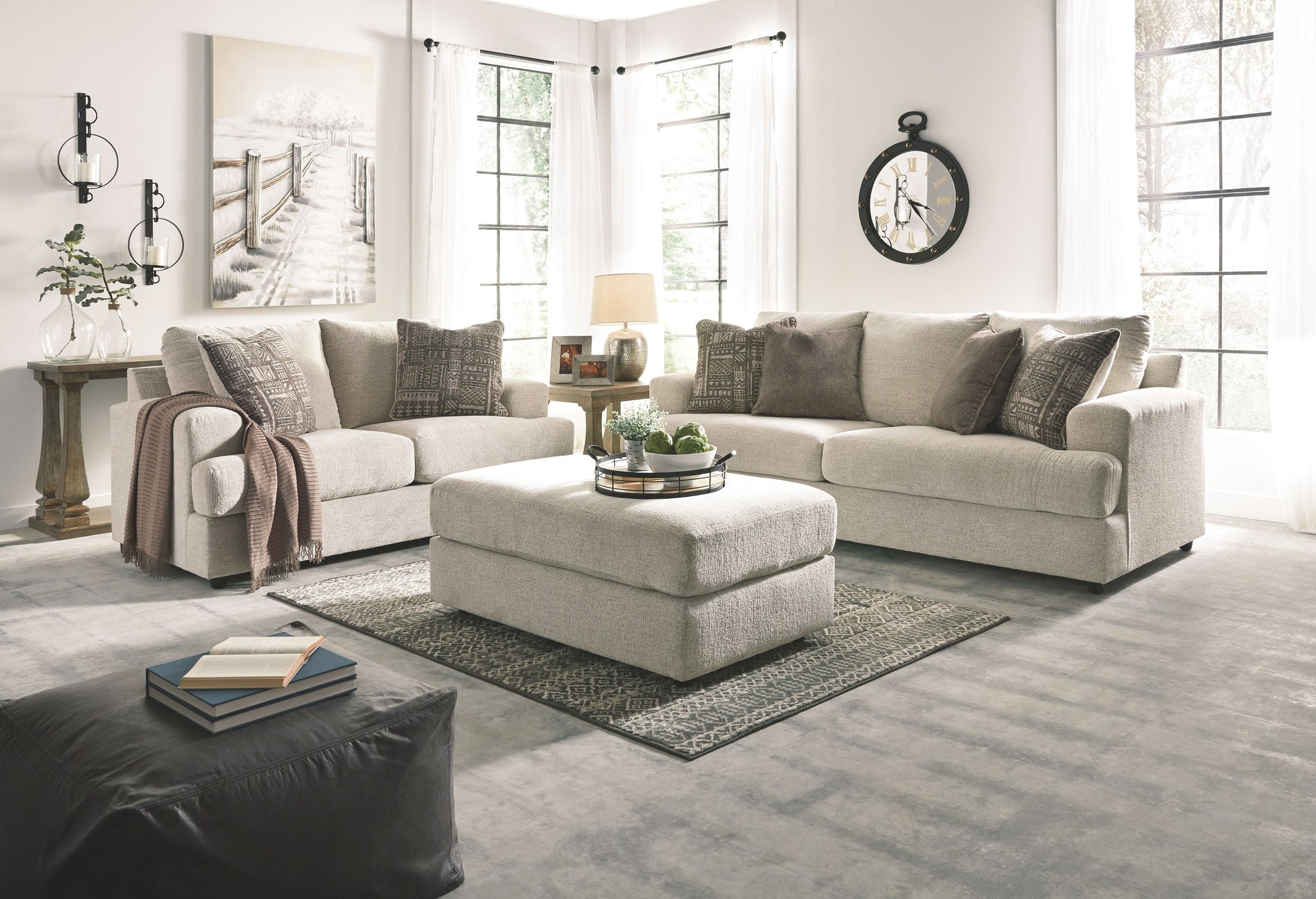 Casual Fabric 3 Piece Living Room Sets - Beige - 3 Pc. - Sofa, Loveseat, Accent Ottoman