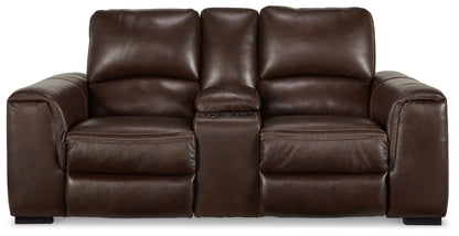 Dark Brown Leather Upholstered Reclining Loveseat - side view