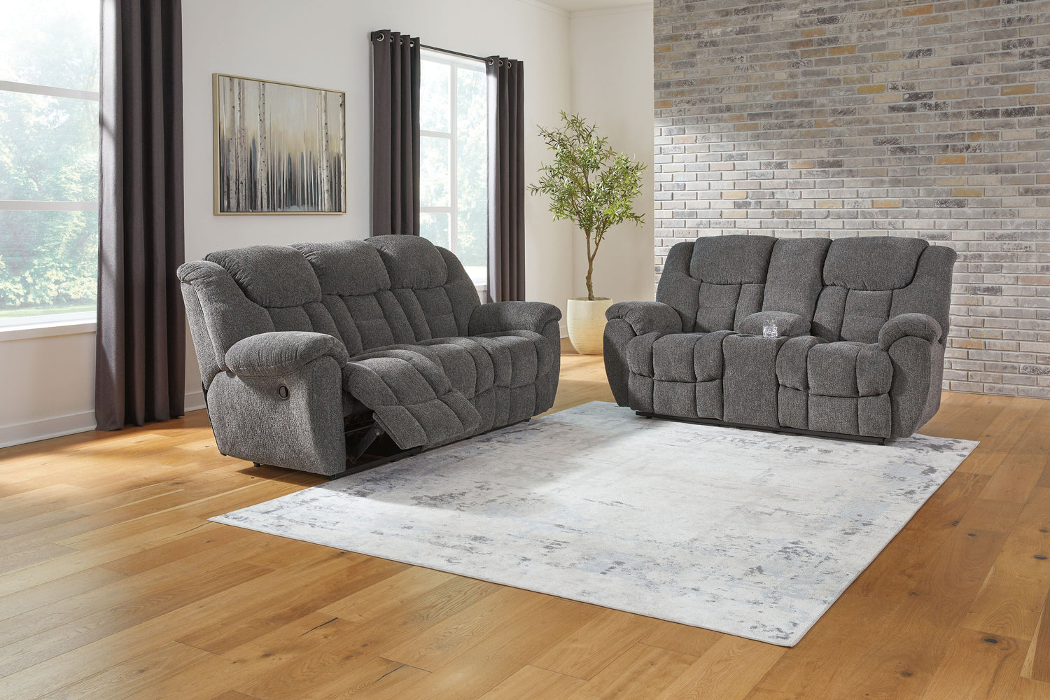 Modern Fabric Sofa - Dark Gray - 2 Pc. Reclining Sofa, Reclining Loveseat With Console