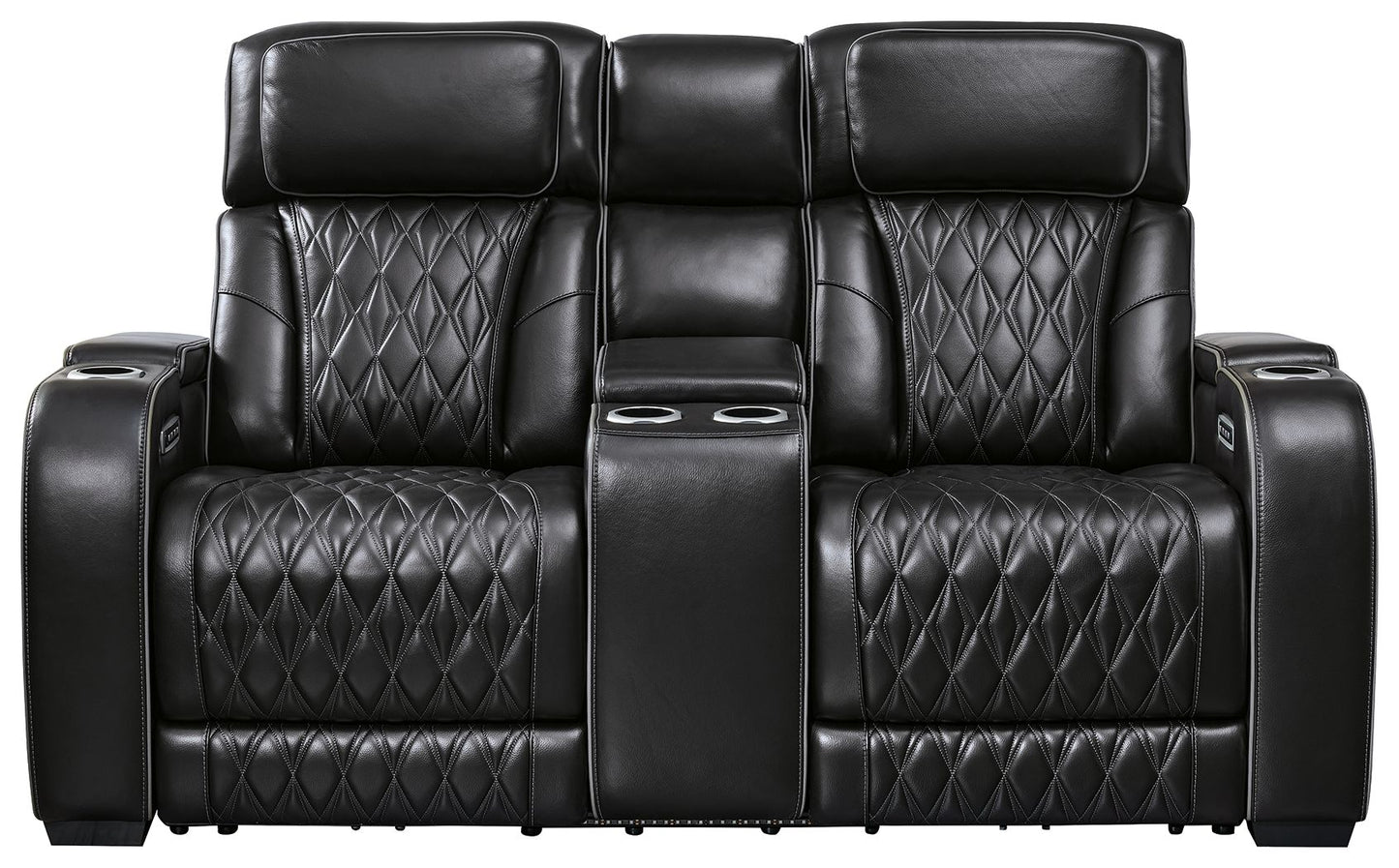 Modern Leather Match Loveseat - Black