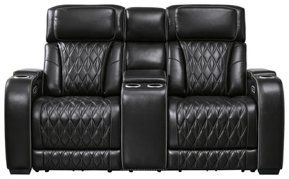 Modern Leather Match Loveseat - Black