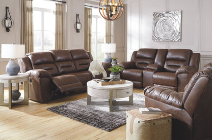 Modern Faux Leather 3 Piece Living Room Sets - Dark Brown - 3 Pc. - Reclining Sofa, Double Reclining Loveseat with Console,