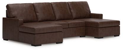 Modern Leather Match Sectional - Coffee - 3 Pc. Double Chaise Sectional