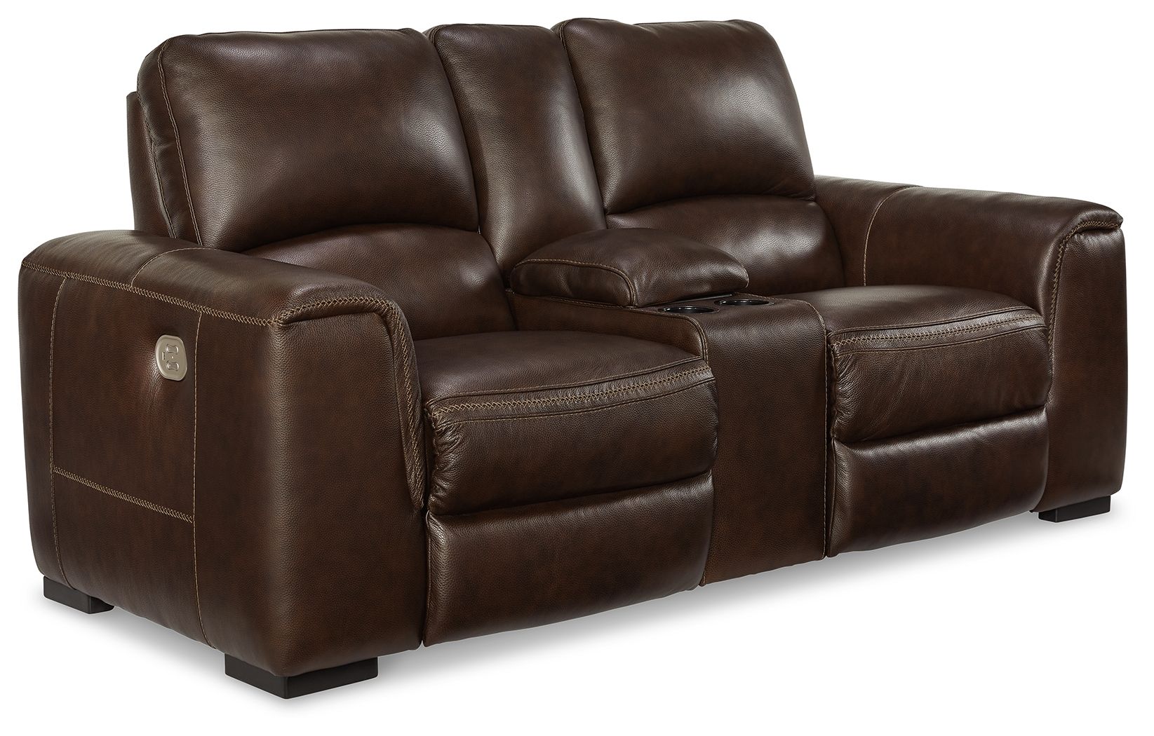 Dark Brown Leather Upholstered Reclining Loveseat - front view