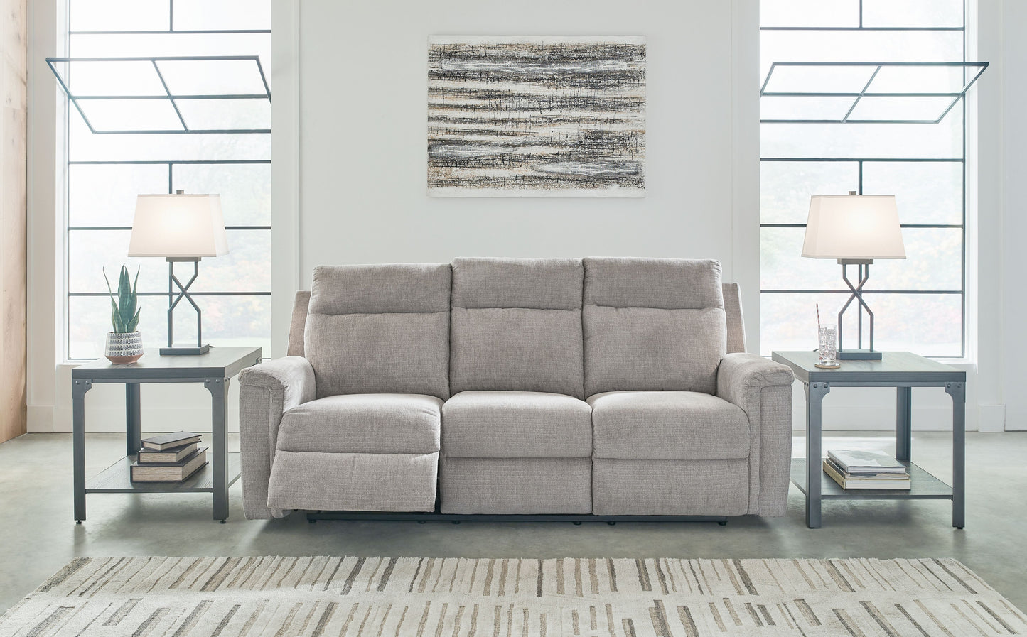 Ash Fabric Upholstered Reclining Sofa And Loveseat - view 5