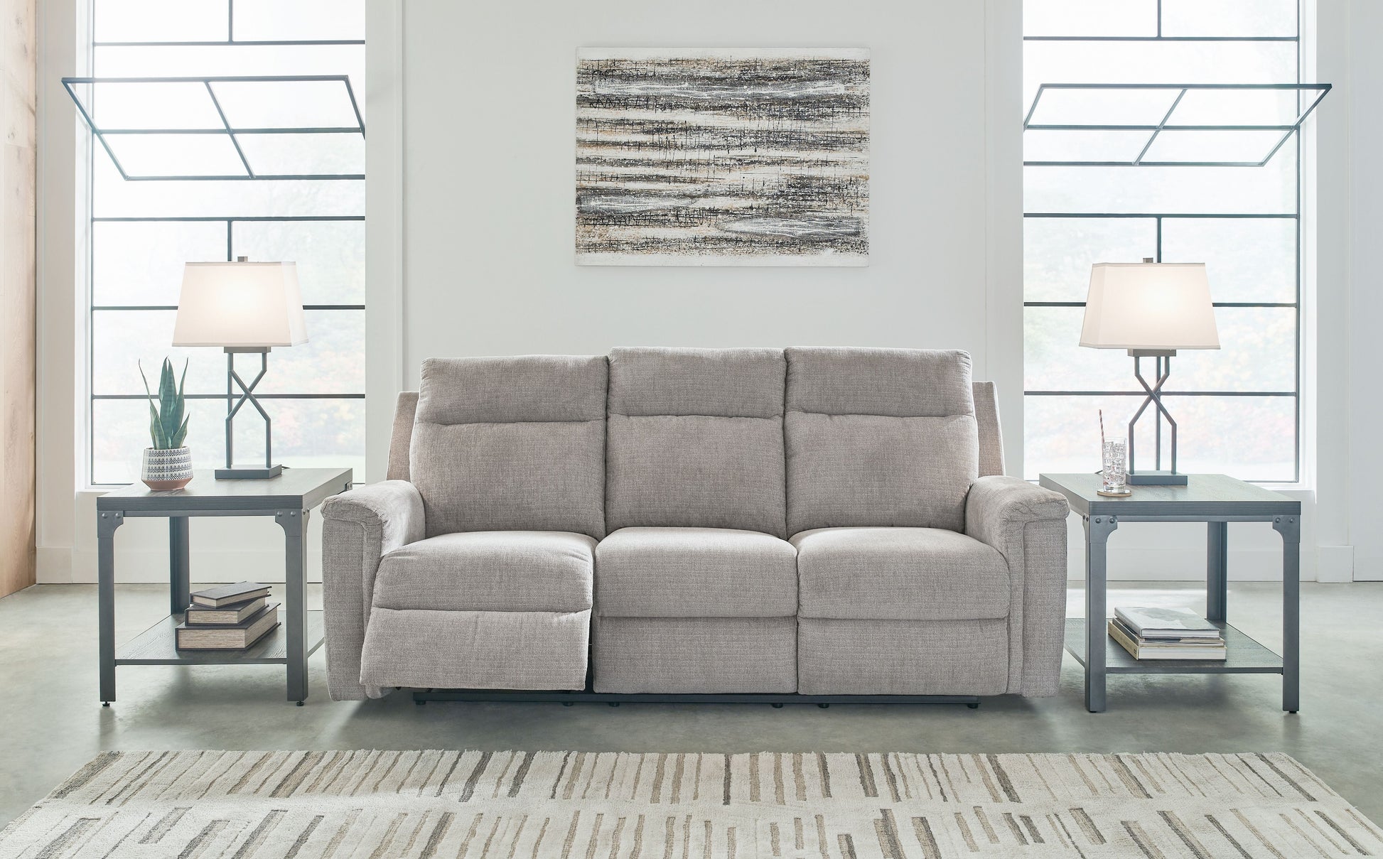 Ash Fabric Upholstered Reclining Sofa And Loveseat - view 5