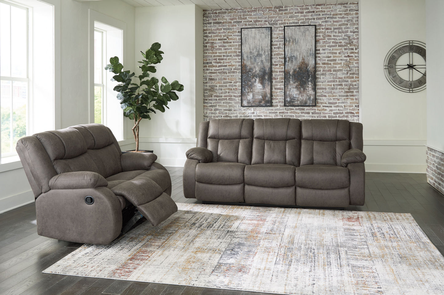 Dark Gray Reclining Sofa And Loveseat - front view