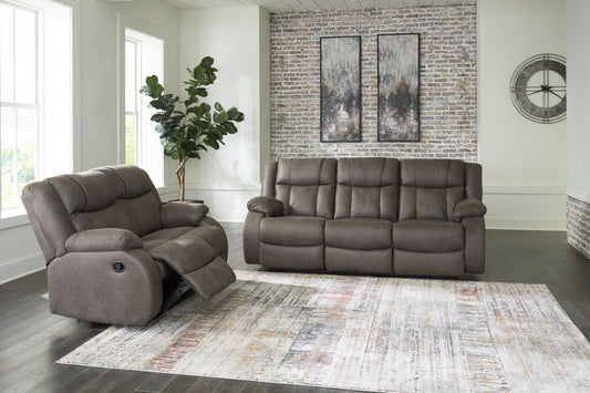 Dark Gray Reclining Sofa And Loveseat - front view