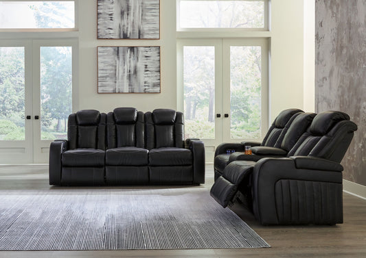 Black Storage Reclining Sofa And Loveseat - front view