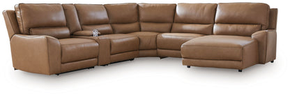 Modern Leather Match Sectional - Caramel - 3 Pc. Right Arm Facing Press Back Power Chaise Sectional
