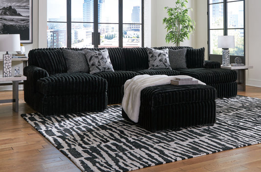 Modern Fabric 4 Piece Living Room Sets - Black - 4 Pc. - 3-Piece Sectional With Laf And Raf Corner Chaises, Ottoman