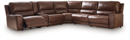 Modern Leather Match Sectional - Dark Brown - 6 Pc. Right Arm Facing Press Back Power Chaise Sectional