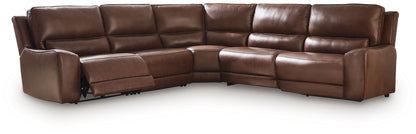 Modern Leather Match Sectional - Dark Brown - 6 Pc. Left Arm Facing Press Back Power Chaise Sectional
