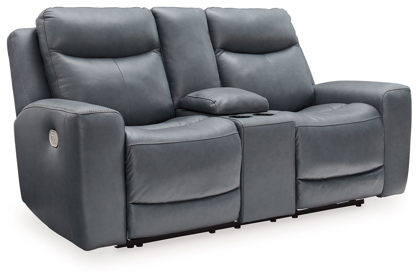 Dark Gray Metal Reclining Loveseat - front view