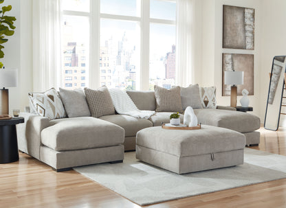 Modern Fabric 5 Piece Living Room Sets - Gray - 5 Pc. - 4-Piece Sofa Pit Sectional, Ottoman