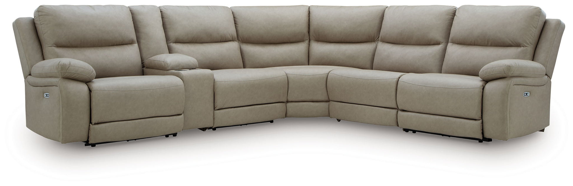 Modern Faux Leather Sectional - Beige - 6 Pc. Power Reclining Sectional