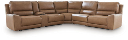 Modern Leather Match Sectional - Caramel - 3 Pc. Right Arm Facing Press Back Power Chaise Sectional Sofa