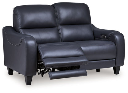 Blue Reclining Loveseat - side view