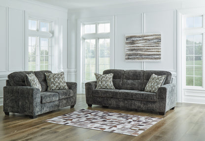 Dark Gray Fabric Upholstered Stationary Sofa And Loveseat - front view