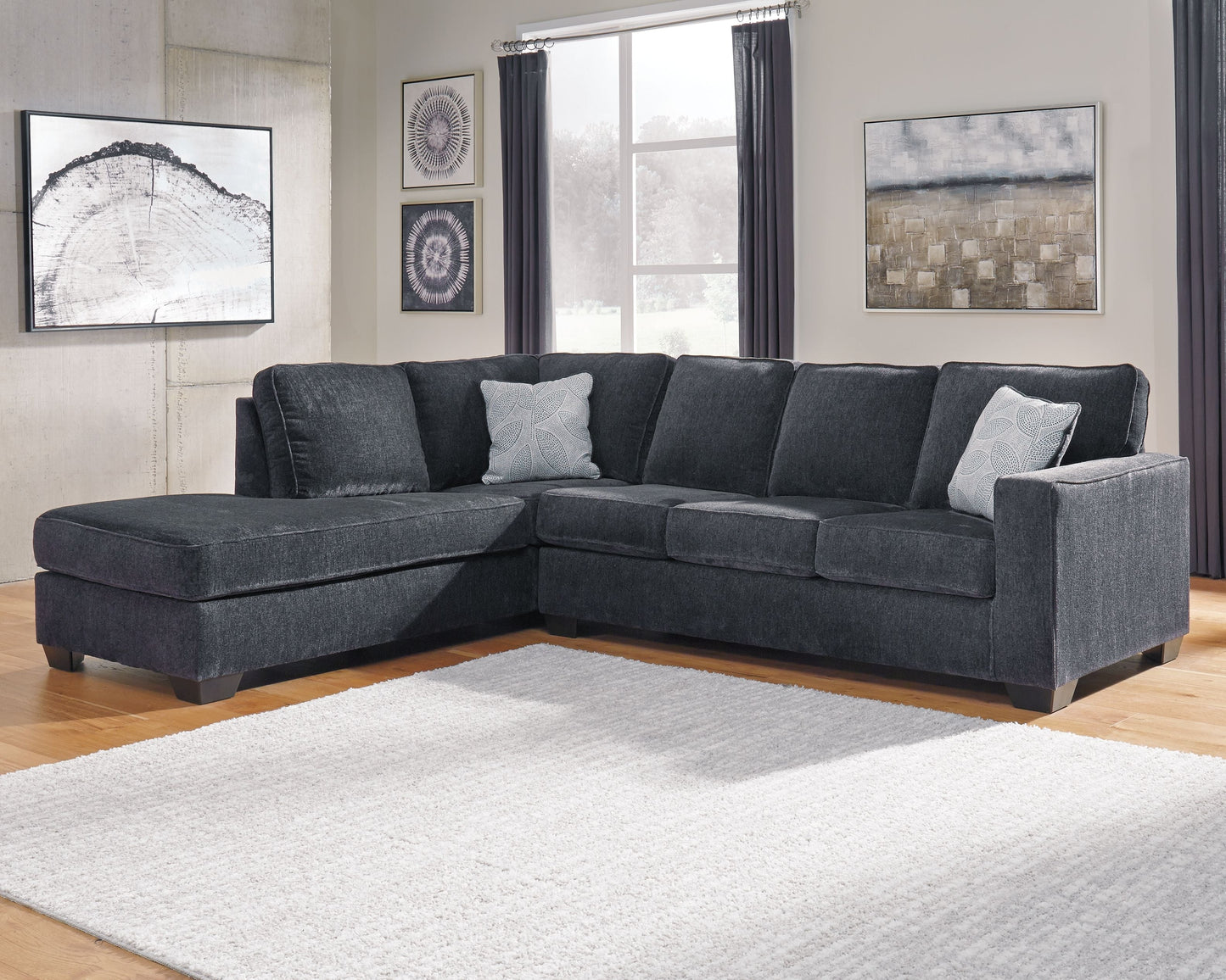 Slate Chenille Fabric Upholstered Sleeper Sectionals - side view