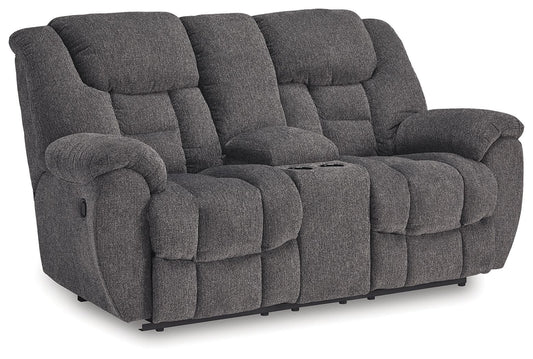 Foreside - Dbl Reclining Loveseat with Console - Charcoal