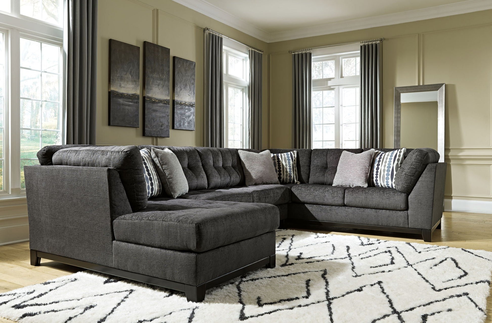 Modern Fabric Sectional - Dark Gray - 3 Pc. Left Arm Facing Corner Chaise Sectional