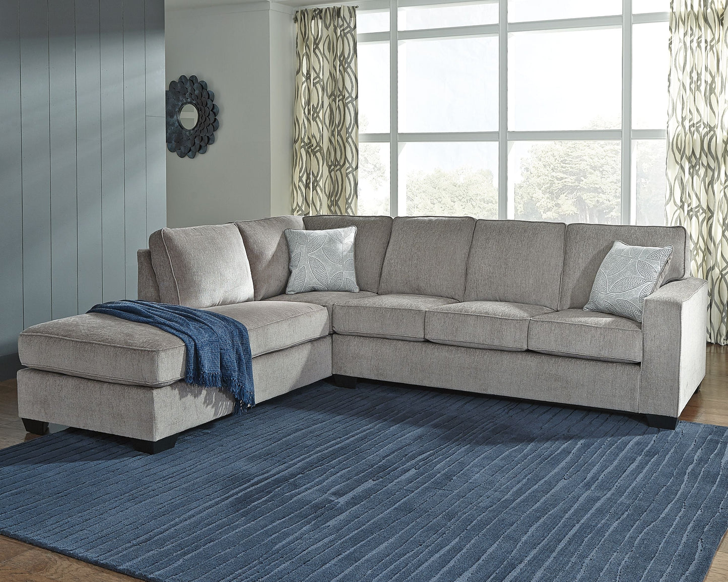 Slate Chenille Fabric Upholstered Sleeper Sectionals - detail view