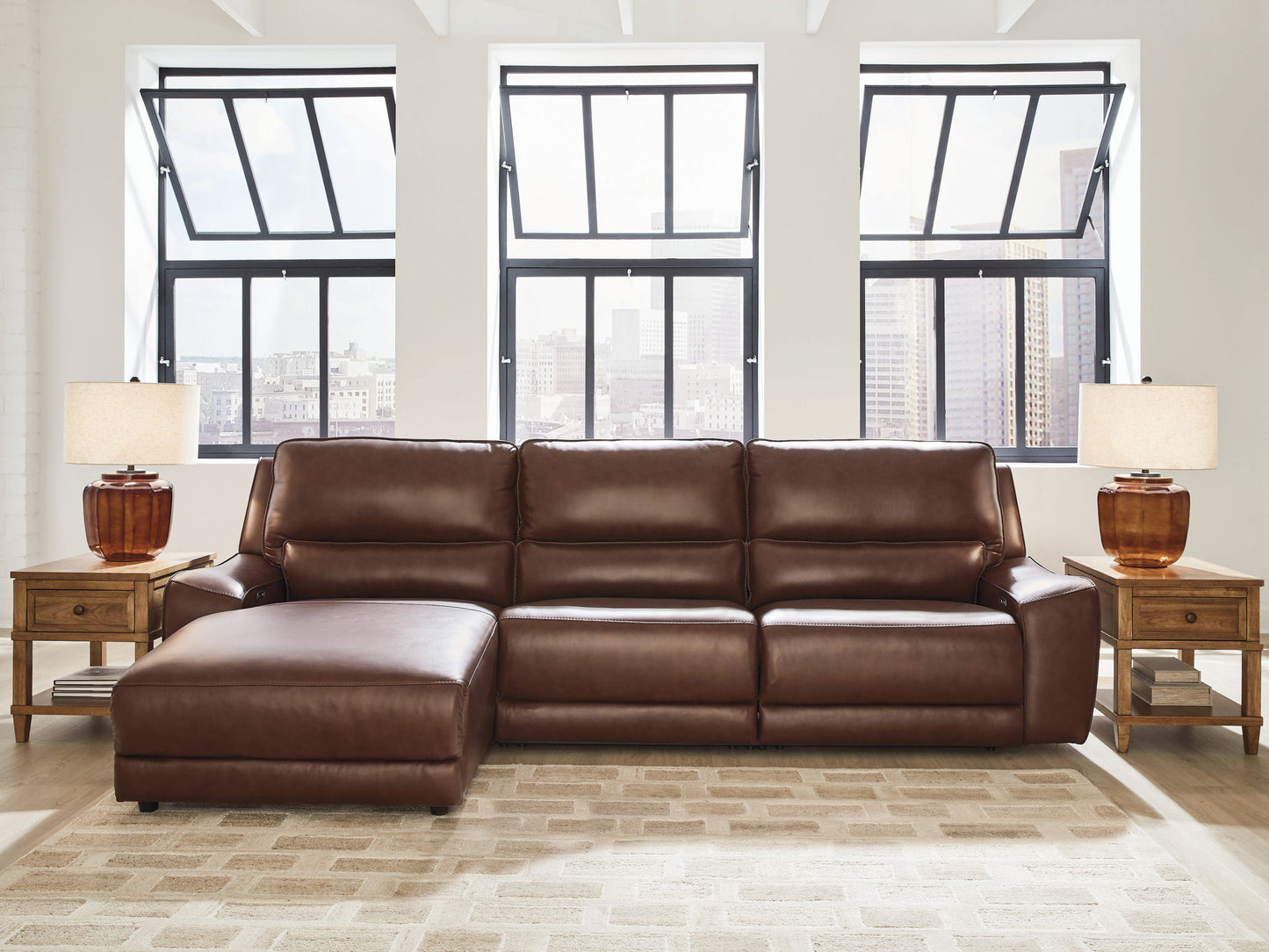 Modern Leather Match Sectional