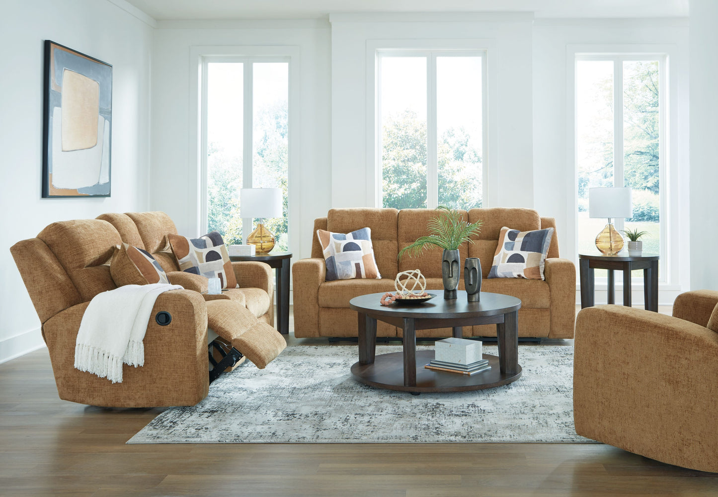 Modern Fabric Sofa - Light Brown - 3 Pc. Reclining Sofa, Reclining Loveseat With Console, Rocker Recliner