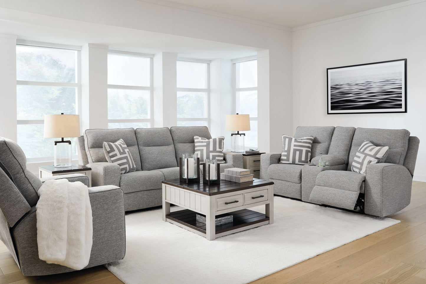 Modern Fabric Sofa - Dark Gray - 3 Pc. - Power Reclining Sofa, Power Reclining Loveseat, Power Recliner