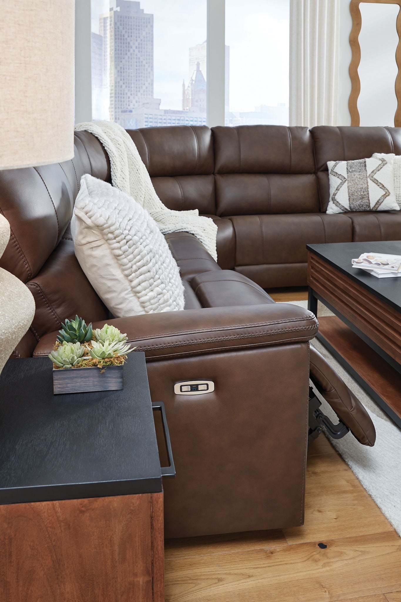 Modern Leather Match Sectional