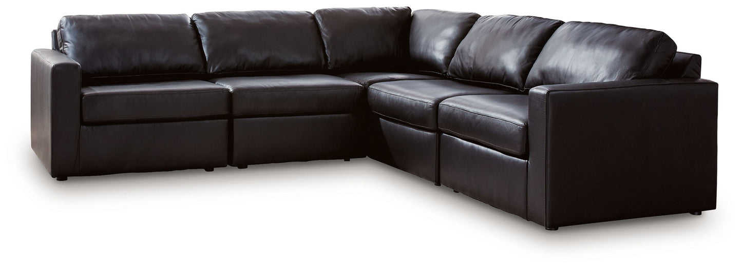 Modern Leather Match Sectional - Black - 8 Pc. Right Arm Facing Corner Chaise Sectional With Storage Consoles