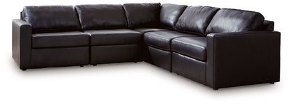 Modern Leather Match Sectional - Black - 8 Pc. Right Arm Facing Corner Chaise Sectional With Storage Consoles