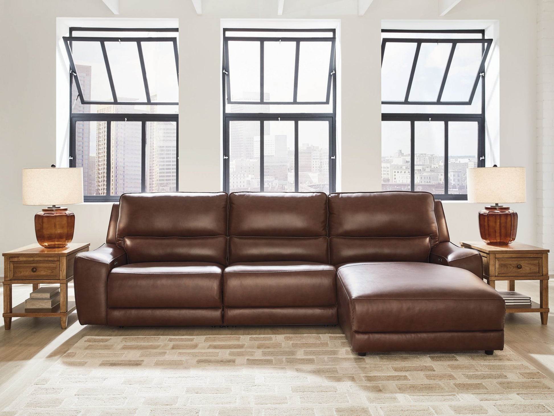 Modern Leather Match Sectional