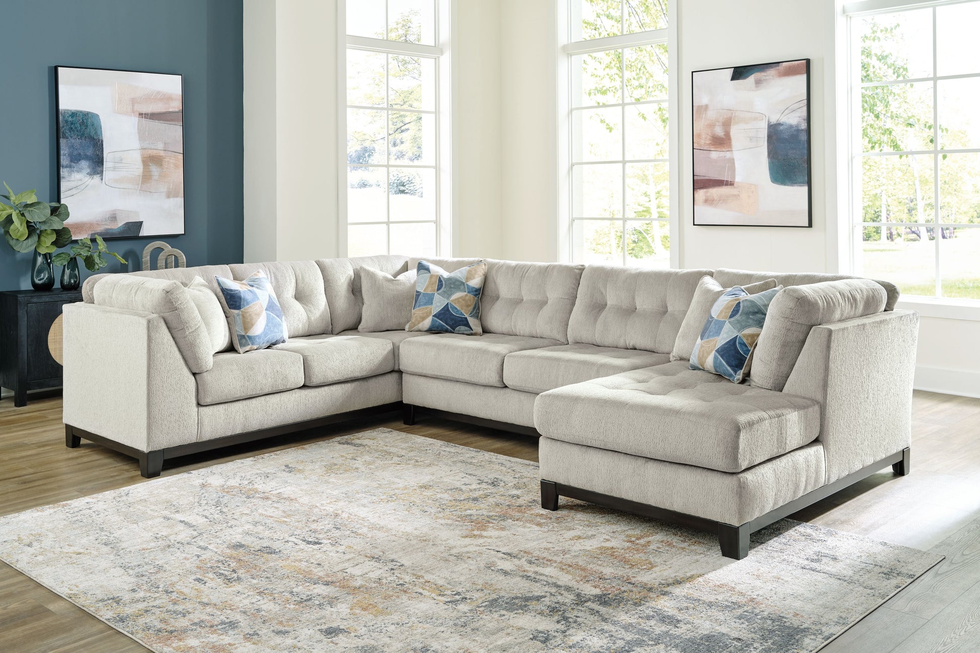 Navy Fabric Upholstered 5 Piece Living Room Sets - rear view