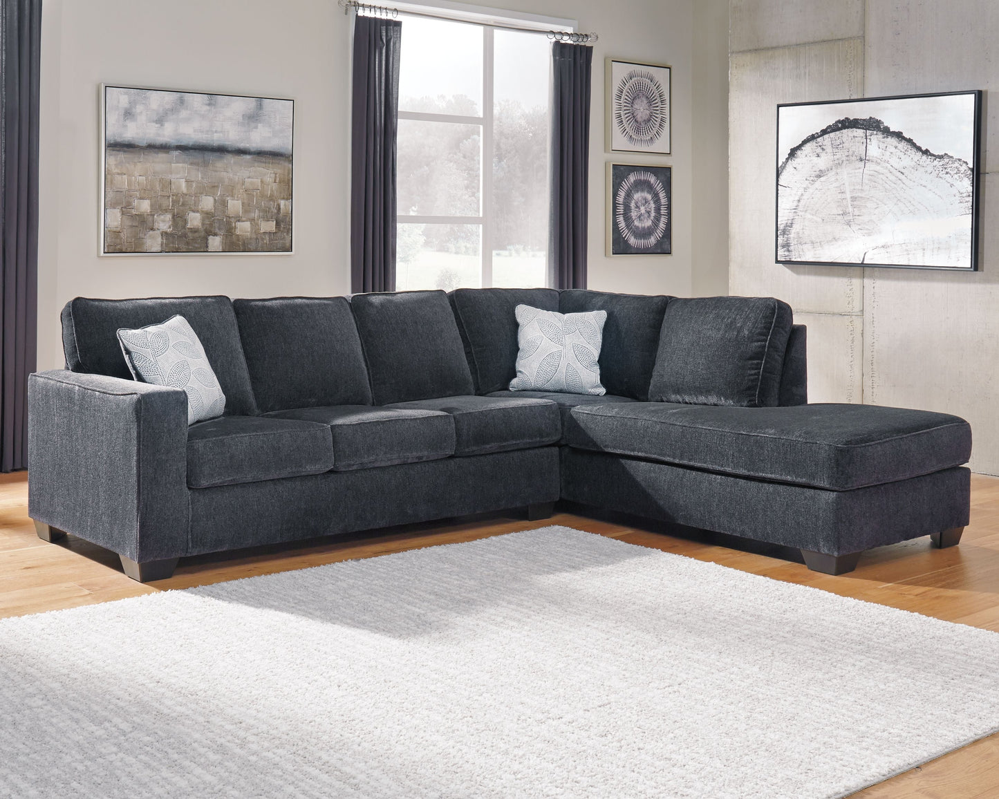 Slate Chenille Fabric Upholstered Sleeper Sectionals - front view