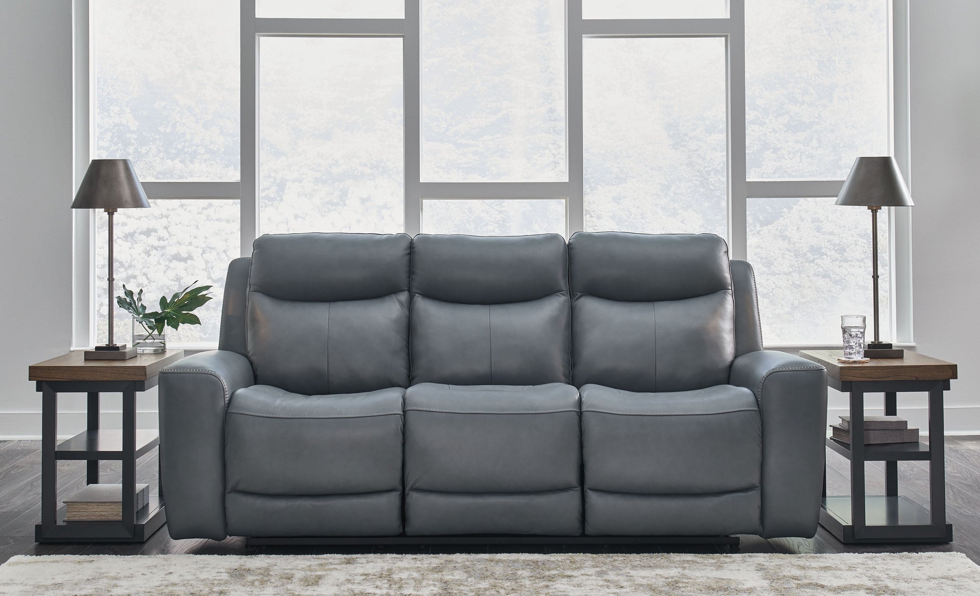 Faux Leather Upholstered Storage Reclining Sofa And Loveseat - detail view