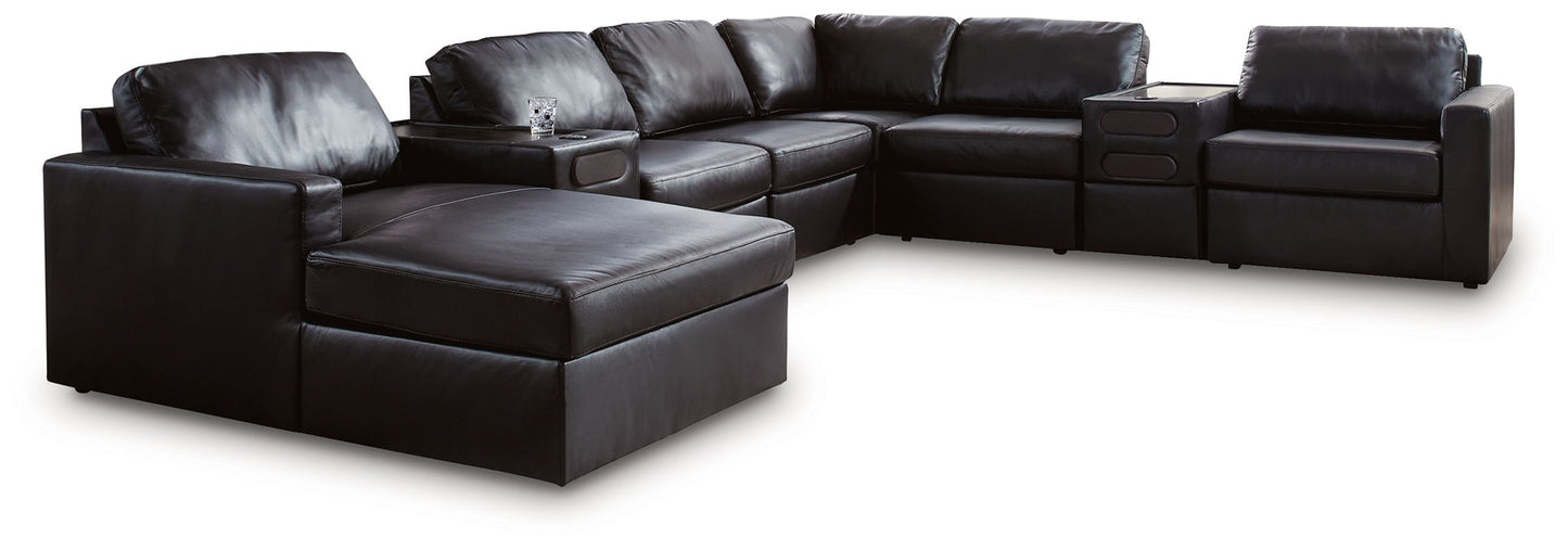 Modern Leather Match Sectional - Black - 5 Pc. Sectional
