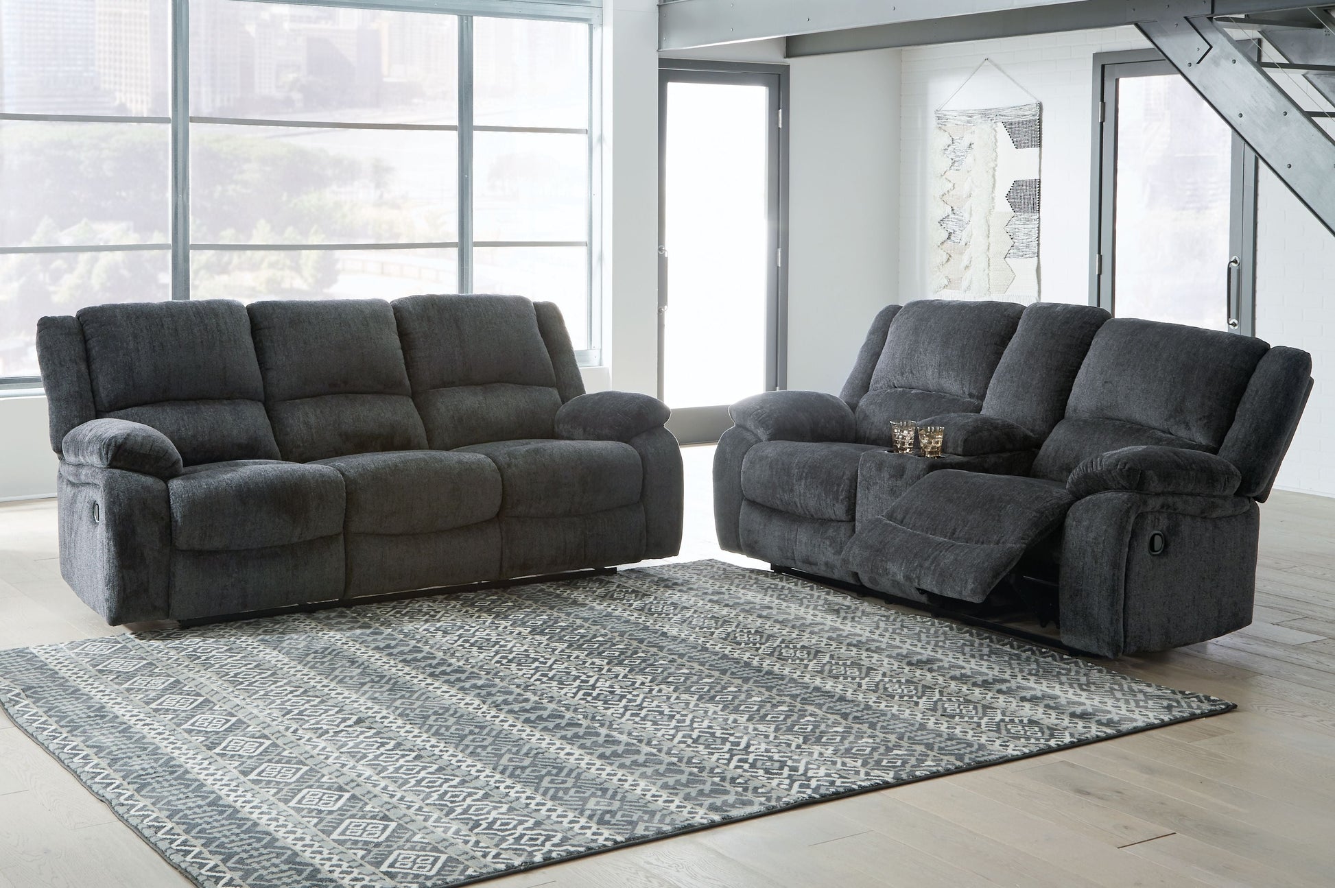 Modern Fabric Sofa - Dark Gray - 2 Pc. Reclining Sofa, Loveseat
