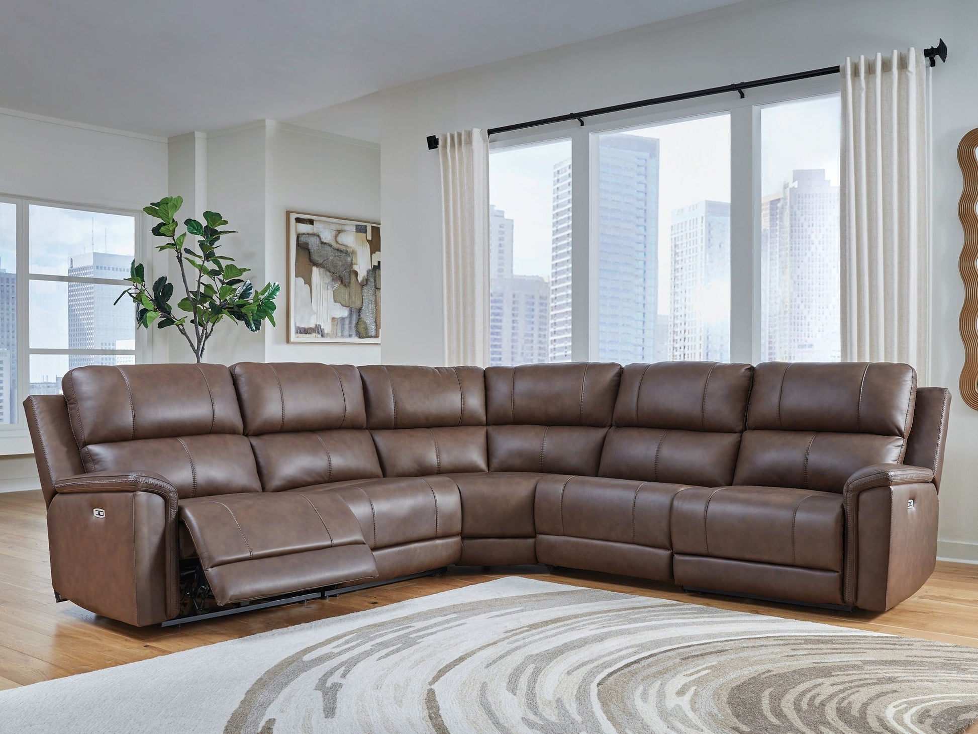 Modern Leather Match Sectional